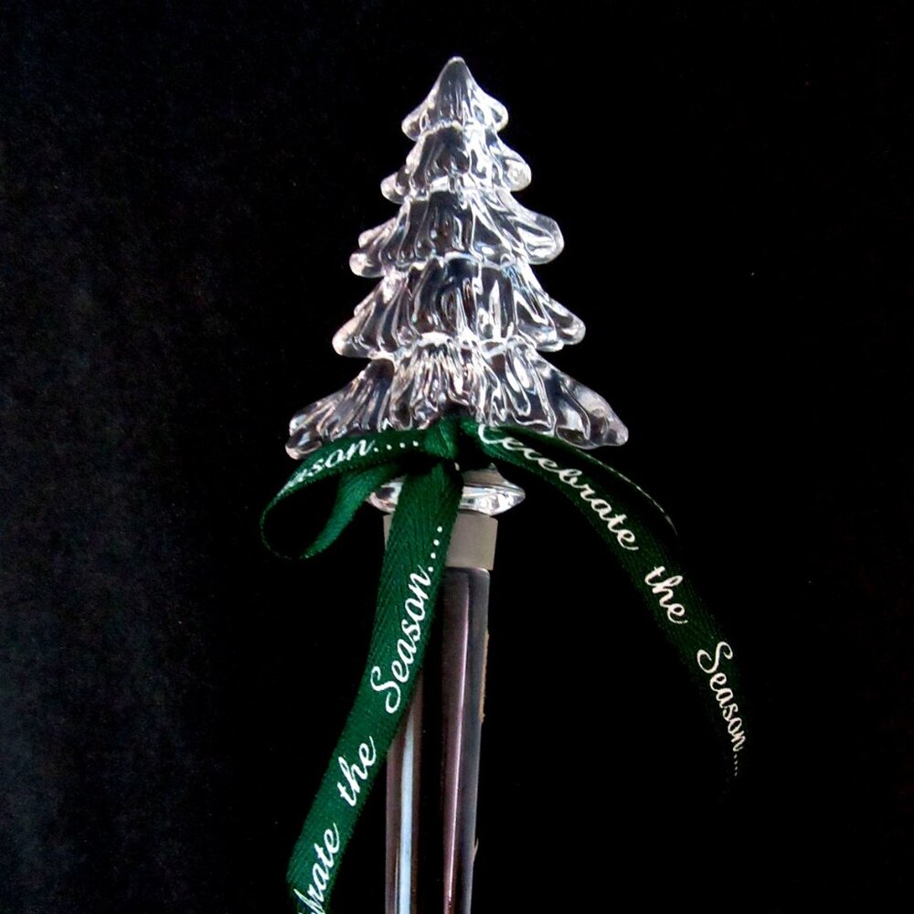 MIKASA 'Holiday Time' glass Christmas tree wine or liquor bottle stopper - box